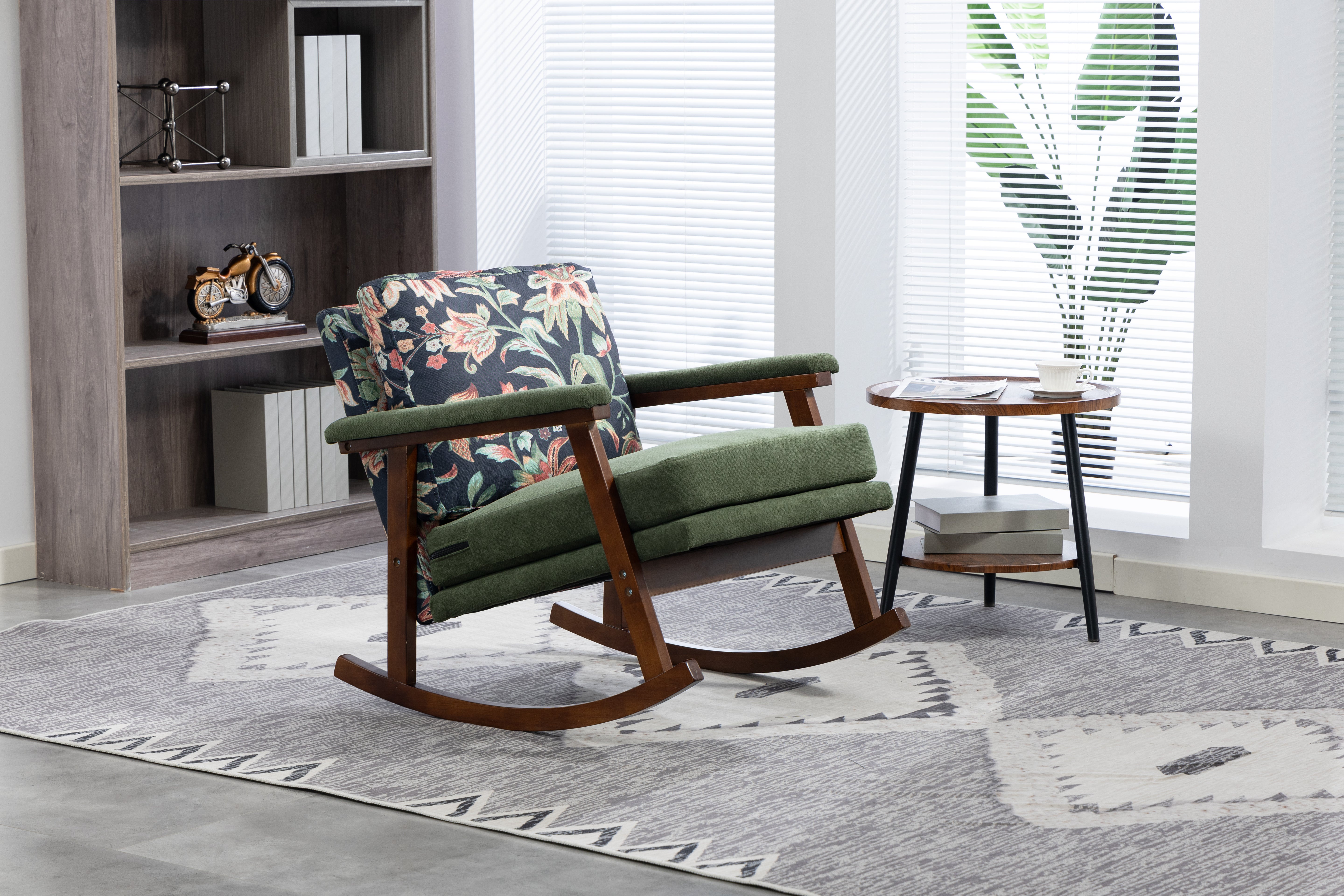 Mid Century Modern Accent Chair ,rocking Chair With Wood Frame, Upholstered Living Room Chairs , Reading Armchair For Bedroom Sunroom