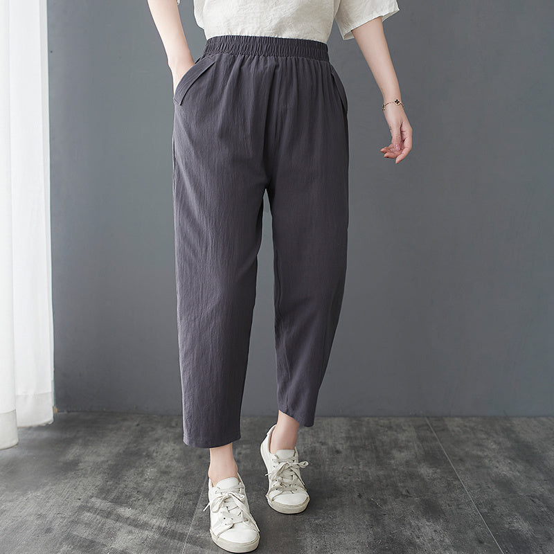 Loose Harem Casual Cotton And Linen Thin Cropped Pants