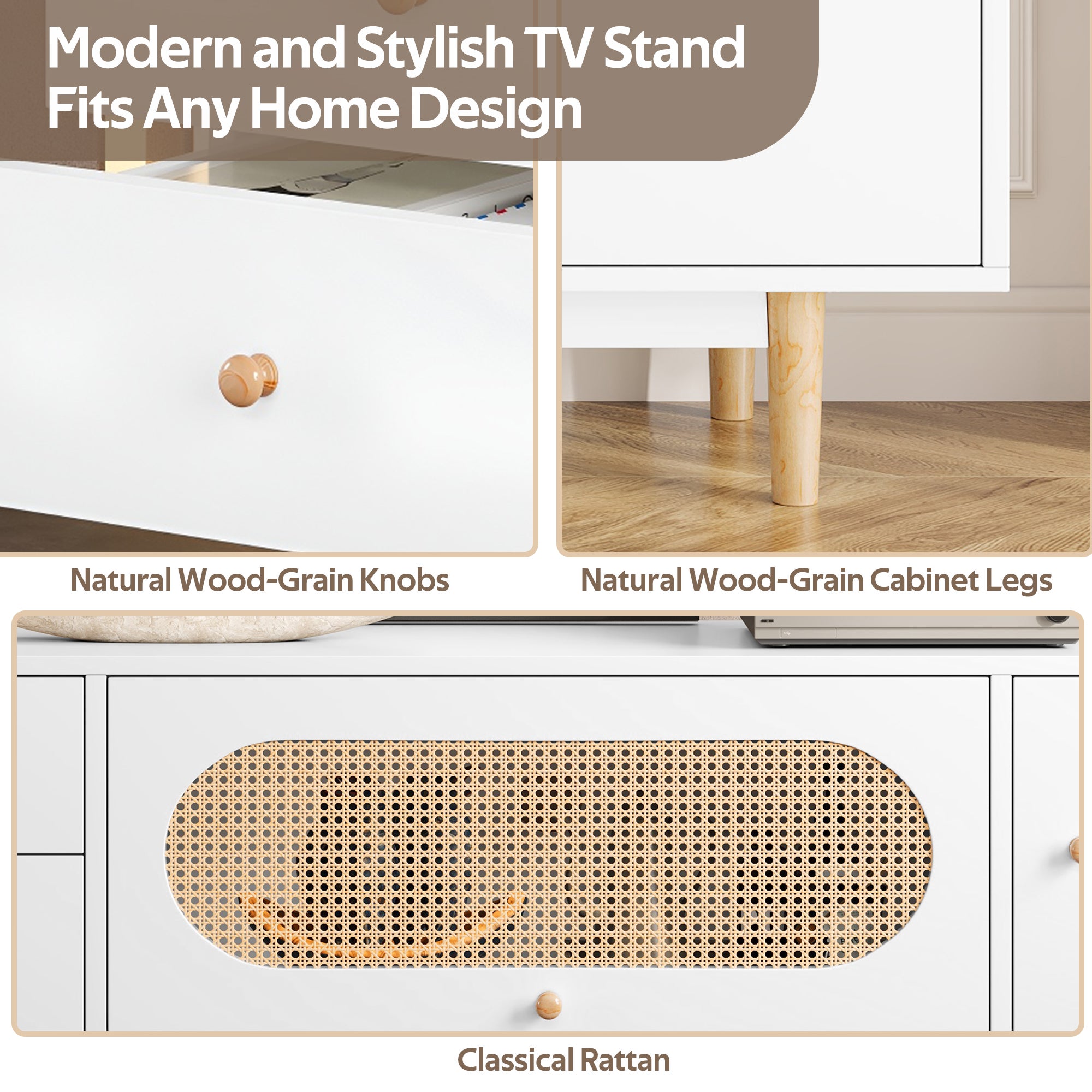70 Inch TV Stand For TVs Up To 80 Inch, Minimalist TV Console Table With Drawers, Media Entertainment Center For Living Room, Bedroom