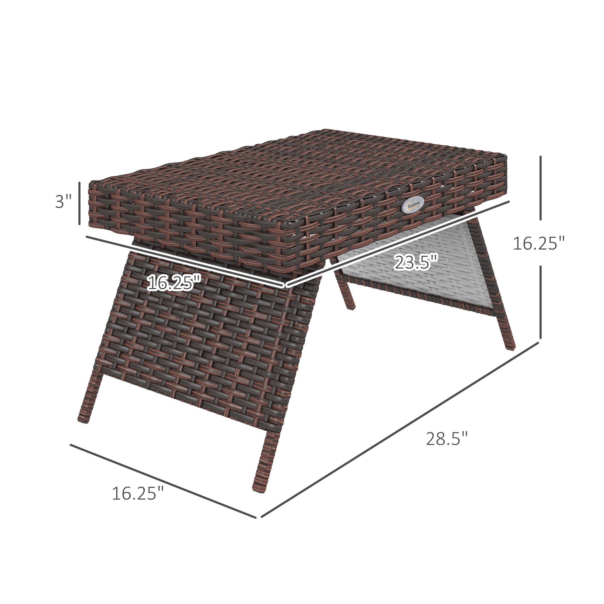 Folding Rattan Side Table, Outdoor End Table, Hand Woven PE Rattan Coffee Table for Balcony, Backyard, Garden, Lawn, Courtyard, Brown