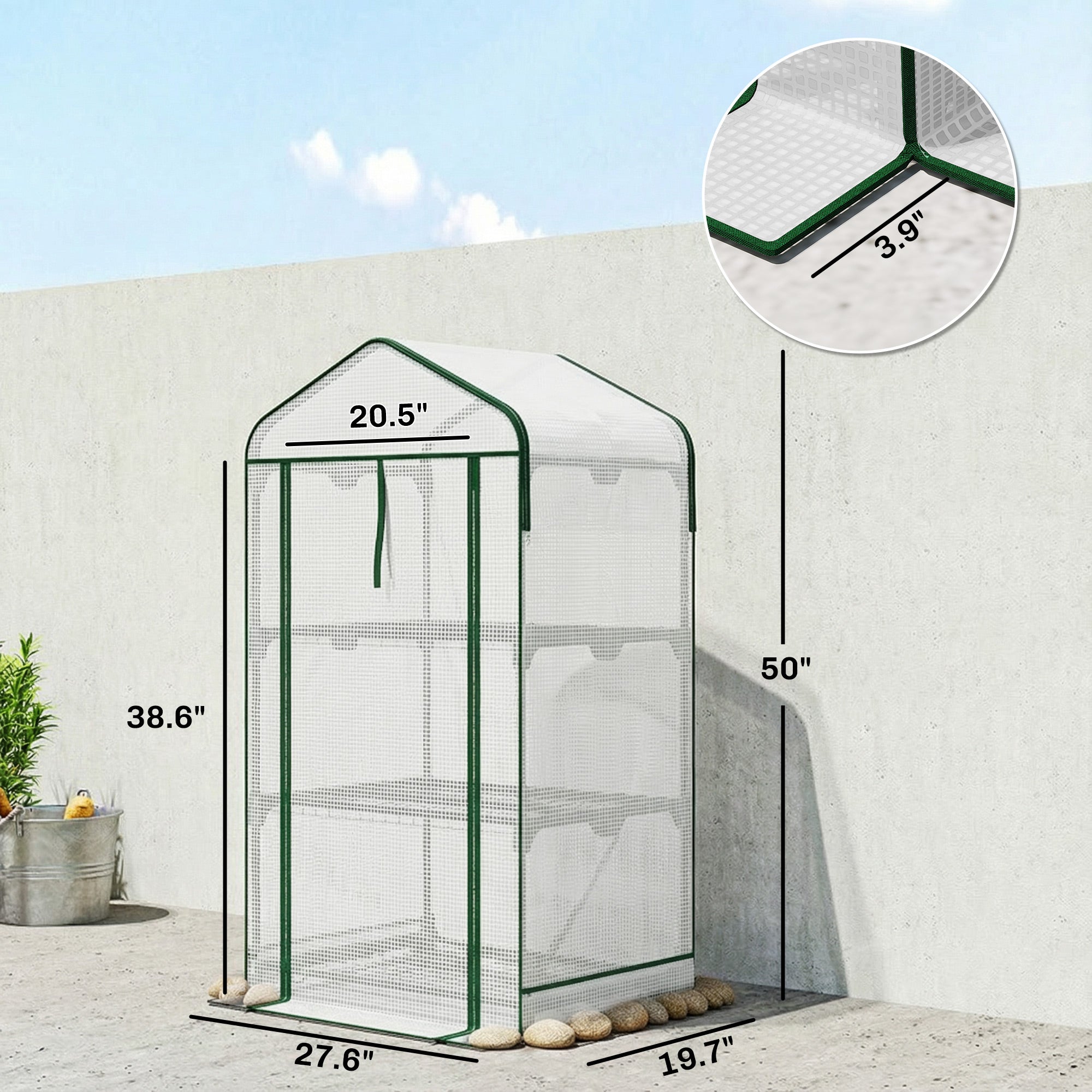 Mini Greenhouse with Screen Roof, Portable Small Greenhouse with Roll-Up Zipper Door, 27.6" x 19.7" x 50", White