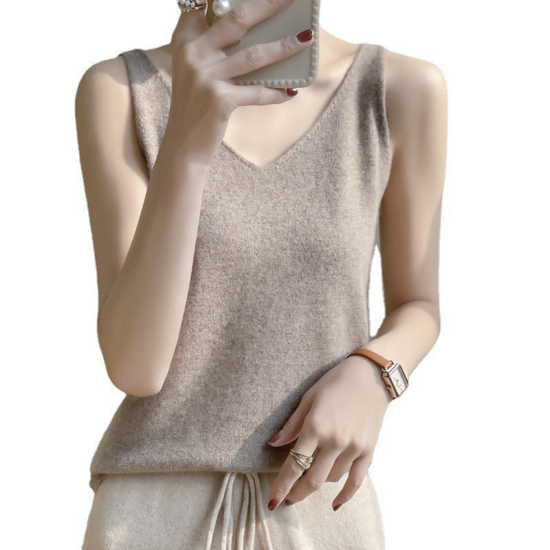 Women's Sleeveless V-neck Solid Color Cashmere Vest