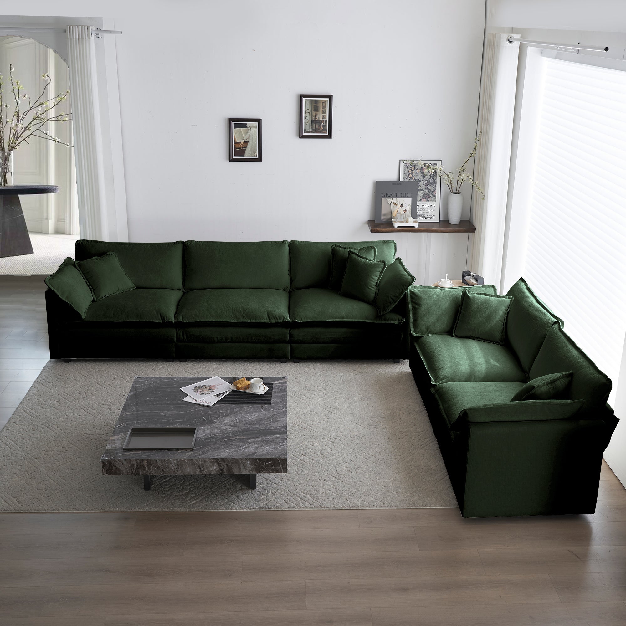 3 Piece Sofa Set Oversized Sofa Comfy Sofa Couch, 2 Pieces Of 2 Seater And 1 Piece Of 3 Seater Sofa  For Living Room, Deep Seat Sofa Green Chenille