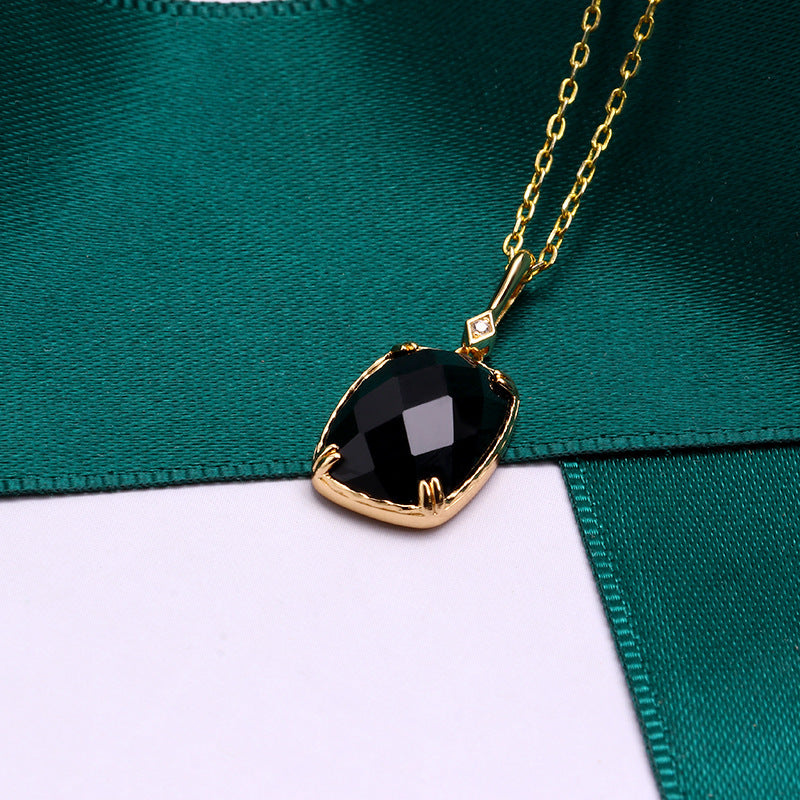 Women's Rectangular Black Agate Necklace