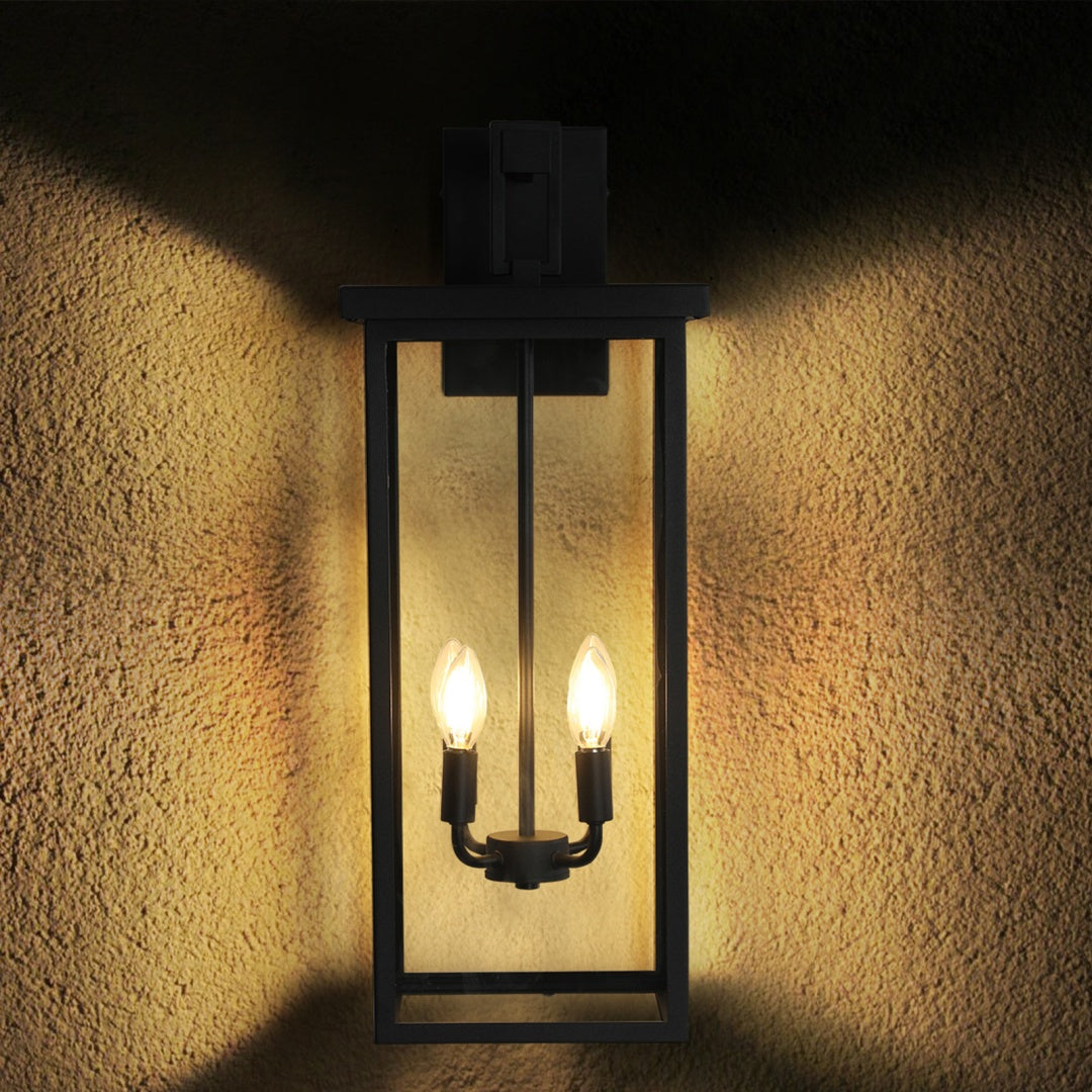 26in  H 1ps Modern Outdoor Wall Lanterns With Black Metal Frame And Clear Glass, 4 E12 Bulb Socket, Weatherproof Wall Sconces For Porch, Garden, Patio  No Bulbs