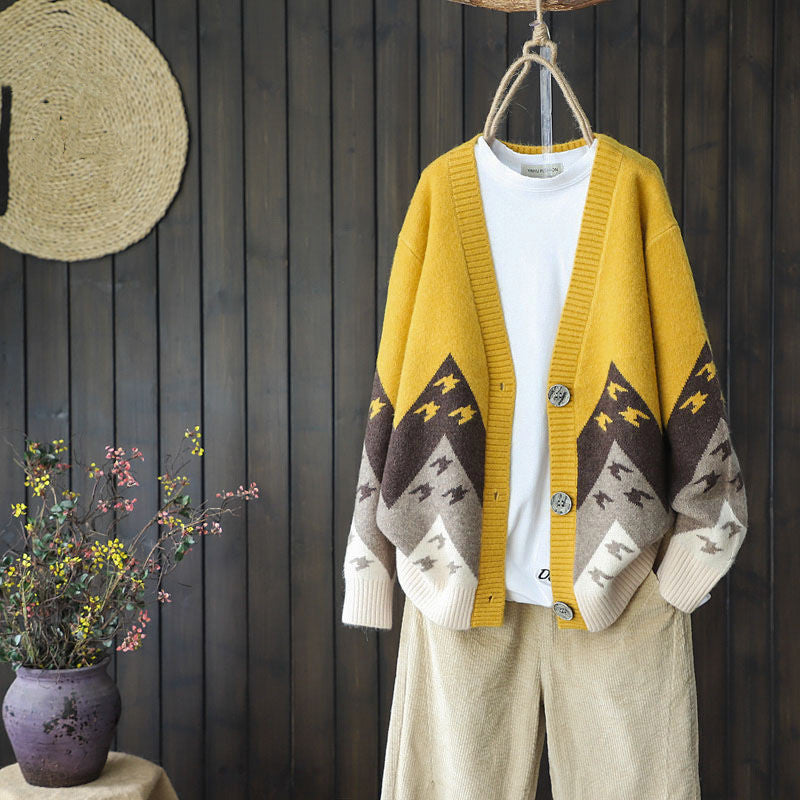 Retro Cardigan Jacket Women Knitted Loose Korean Style