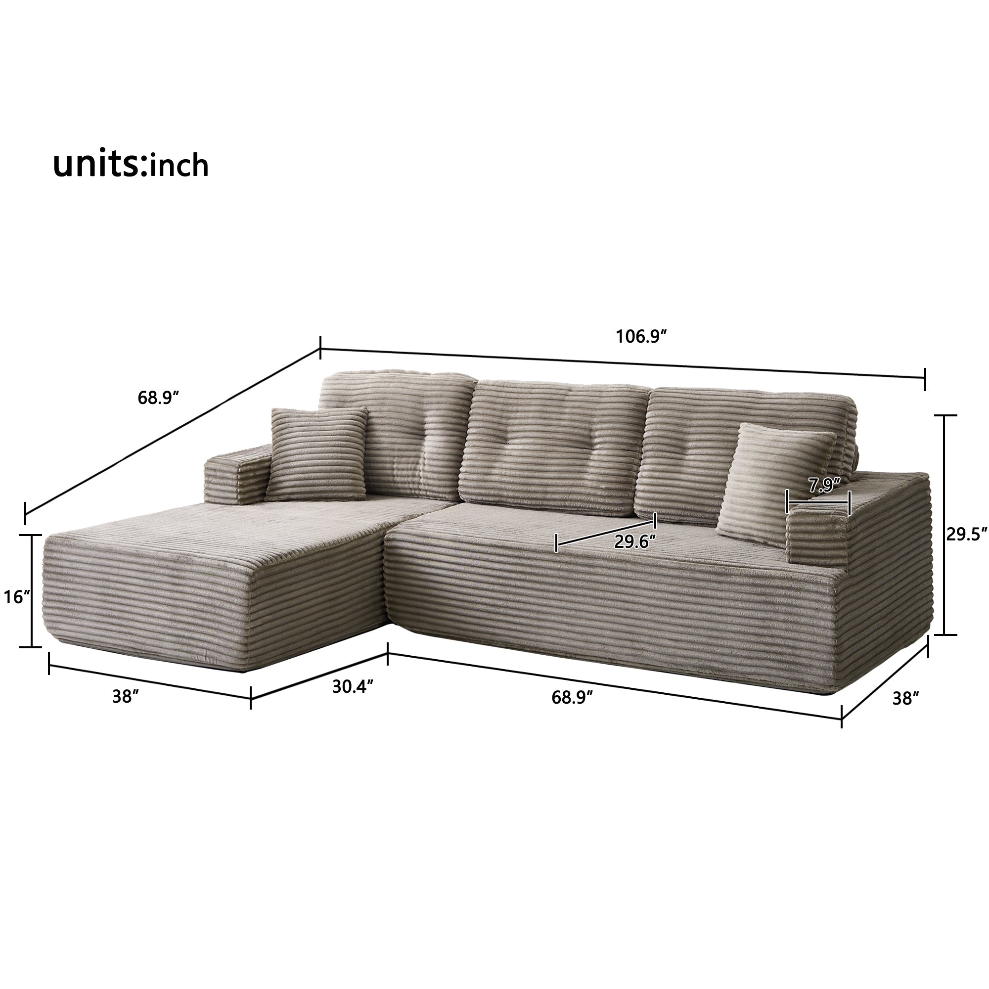 Right-Facing Chaise,L Shape Modular Sectional Sofa, Compressed Sectional Sofa Modern Minimalist Style Corduroy Couch,Unfold Into A Bed, Bedroom, Comfy Compressed Sofa