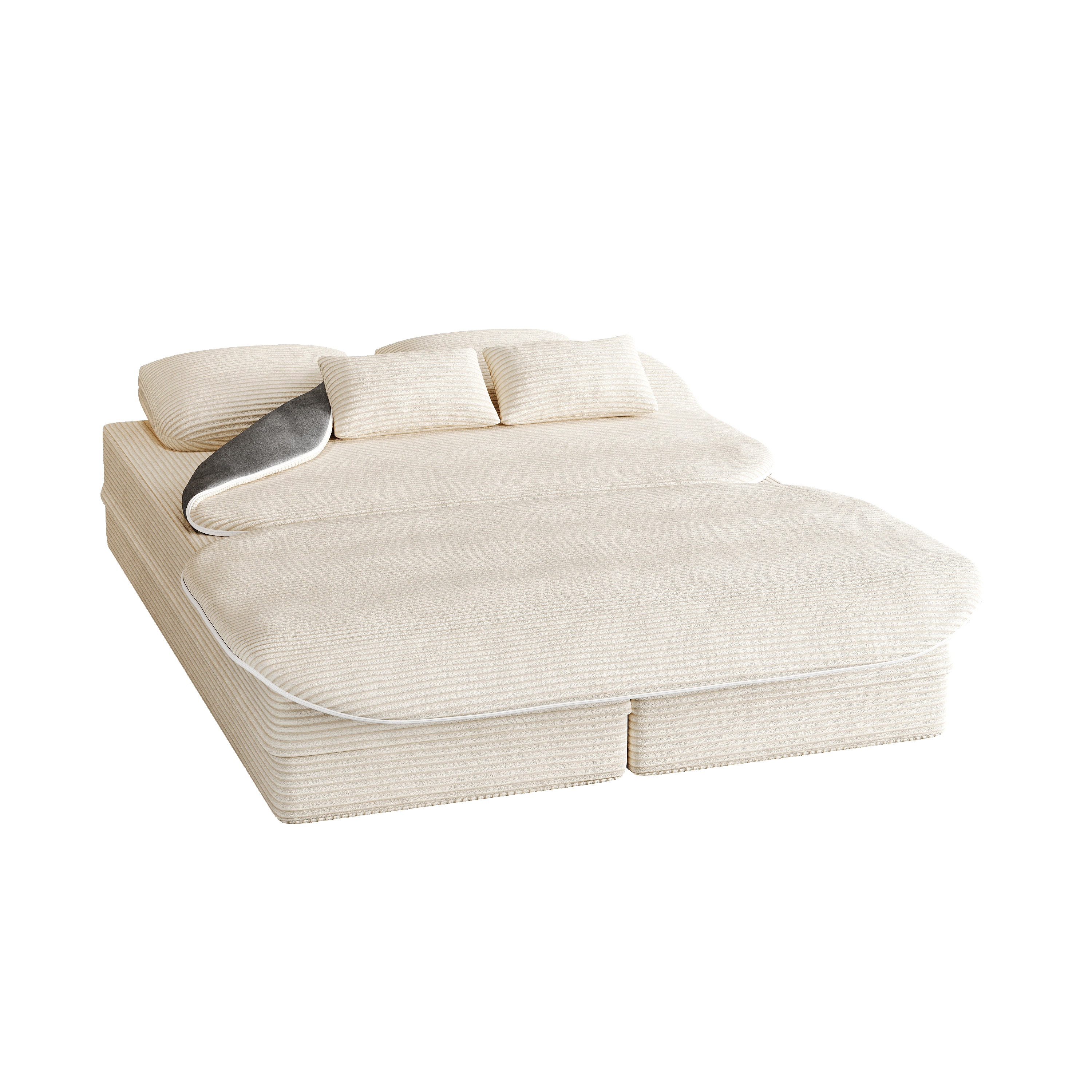 75  2-in-1 Foldable Sofa,Convertible Sleeper Foam Sofa Bed With Multi Functional Blanket, Corduroy Floor Folding Sofa Bed,  Floor Sofa Lounge Sofa For Living Room Bedroom Lounge Studio