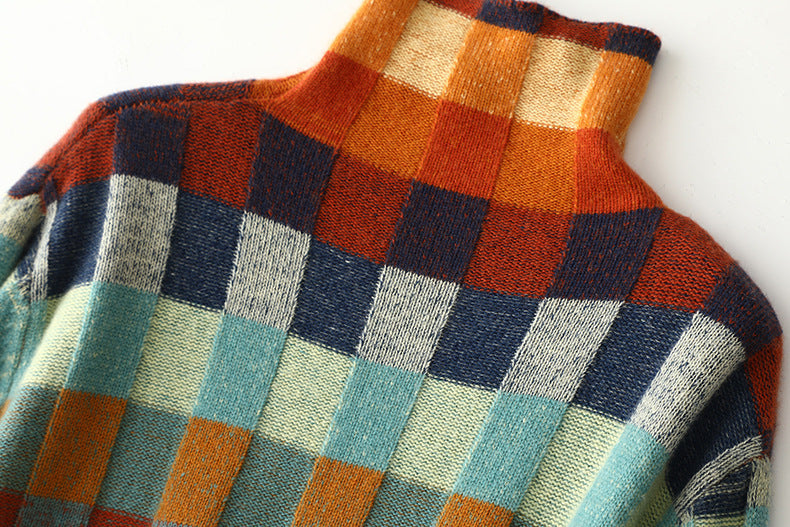 Gorgeous Color Checkerboard Wool Sweater