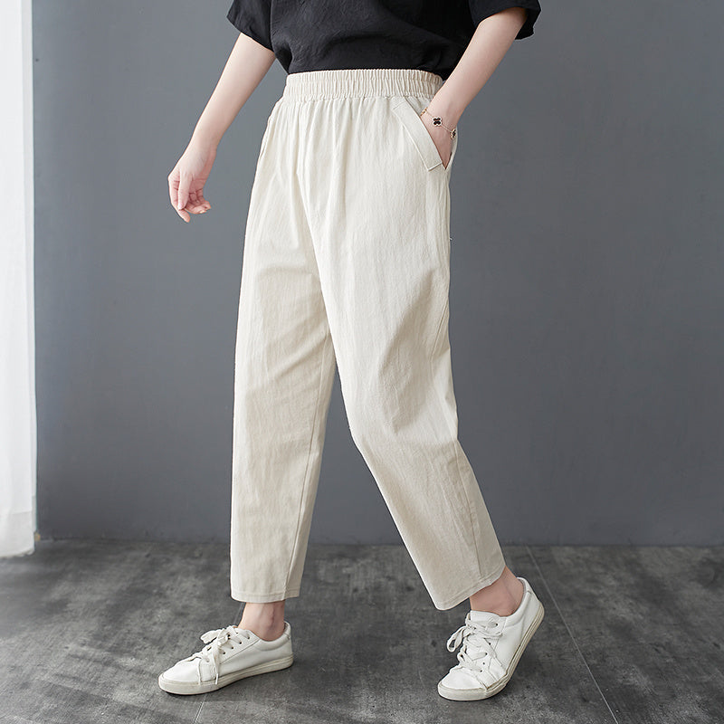 Loose Harem Casual Cotton And Linen Thin Cropped Pants