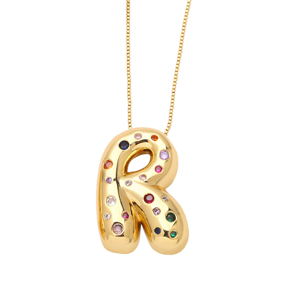 26 English Letter Necklace Gold-plated Inlaid Color