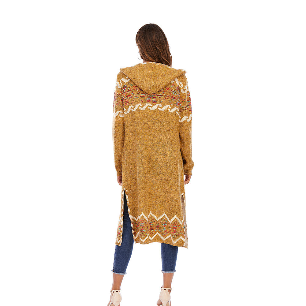 Hooded retro national cardigan