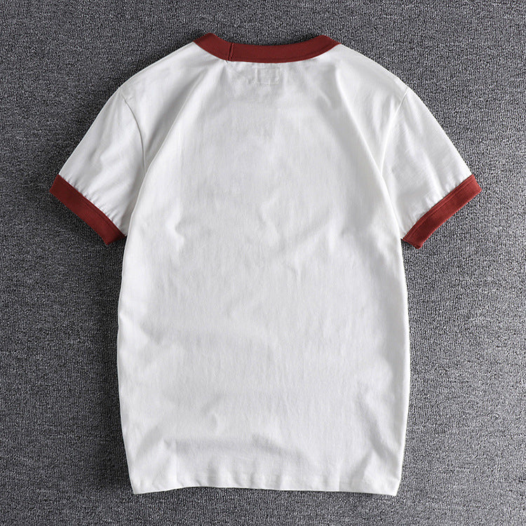 Men's Fashion Thread Collar All-match Washed Cotton T-shirt