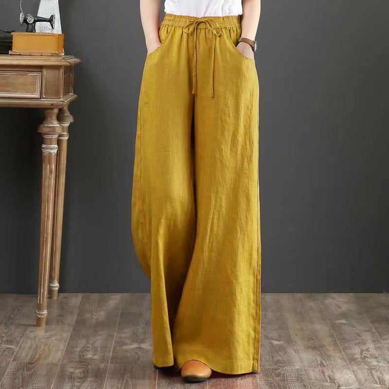 Summer Literary Cotton And Linen Women's Trousers Loose Large Size Wide-Leg Pants High-Waist Mopping Pants Straight Trousers Linen Pants