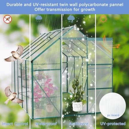 6X10FT Polycarbonate Greenhouse Raised Base And Anchor Aluminum Heavy Duty Walk-in Greenhouses For Outdoor Backyard In All Season