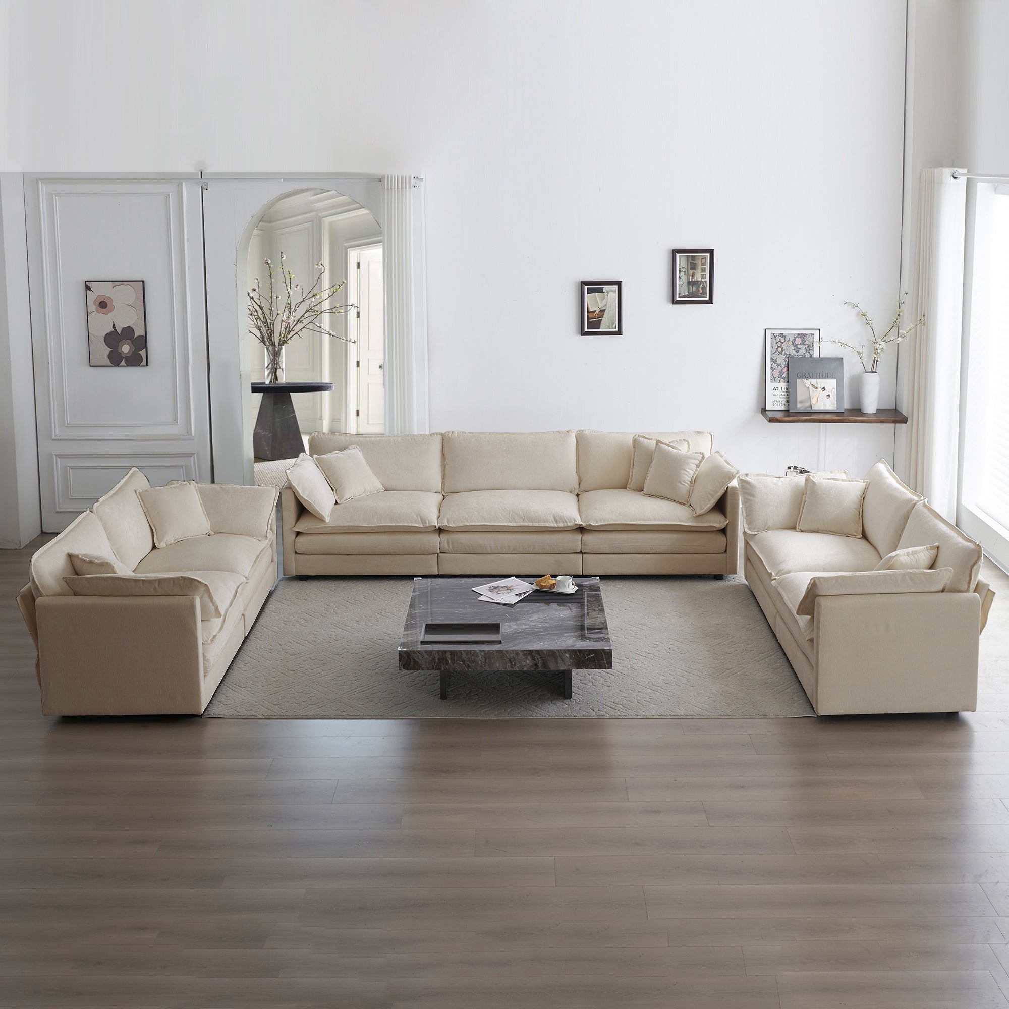 3 Piece Sofa Set Oversized Sofa Comfy Sofa Couch, 2 Pieces Of 2 Seater And 1 Piece Of 3 Seater Sofa  For Living Room, Deep Seat Sofa Beige Chenille