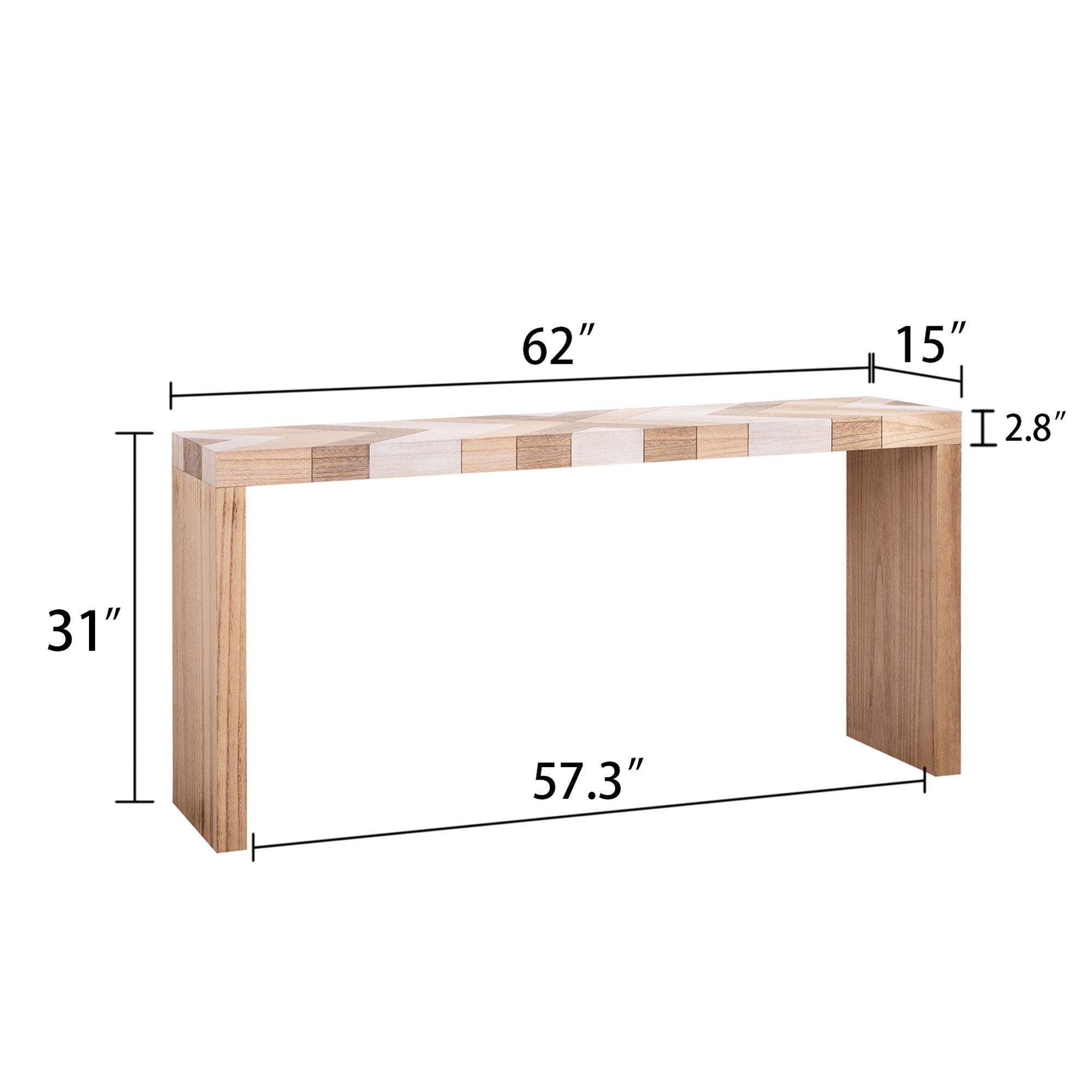 Modern Console Table, 62  Long Entryway Table With Chevron Patterned Top, Manufactured Wood Sofa Table For Hallway, Living Room, Or Office