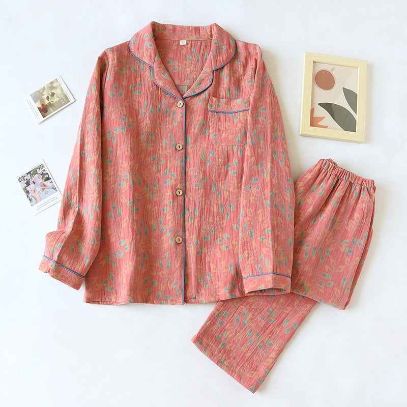 Retro Pajamas Yarn-dyed Cotton Leisure Home Wear Suit