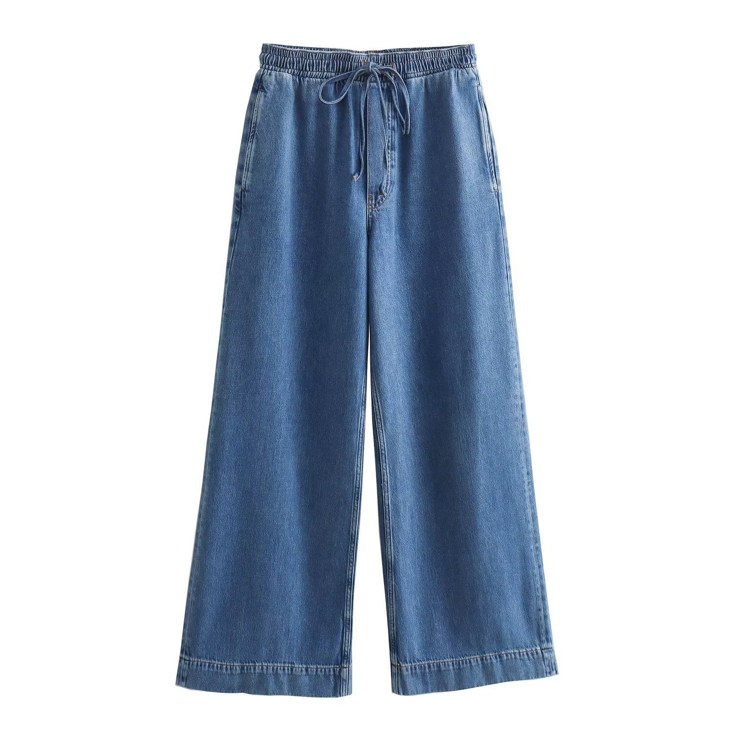 Women's Washed Blue Denim Top And Trousers