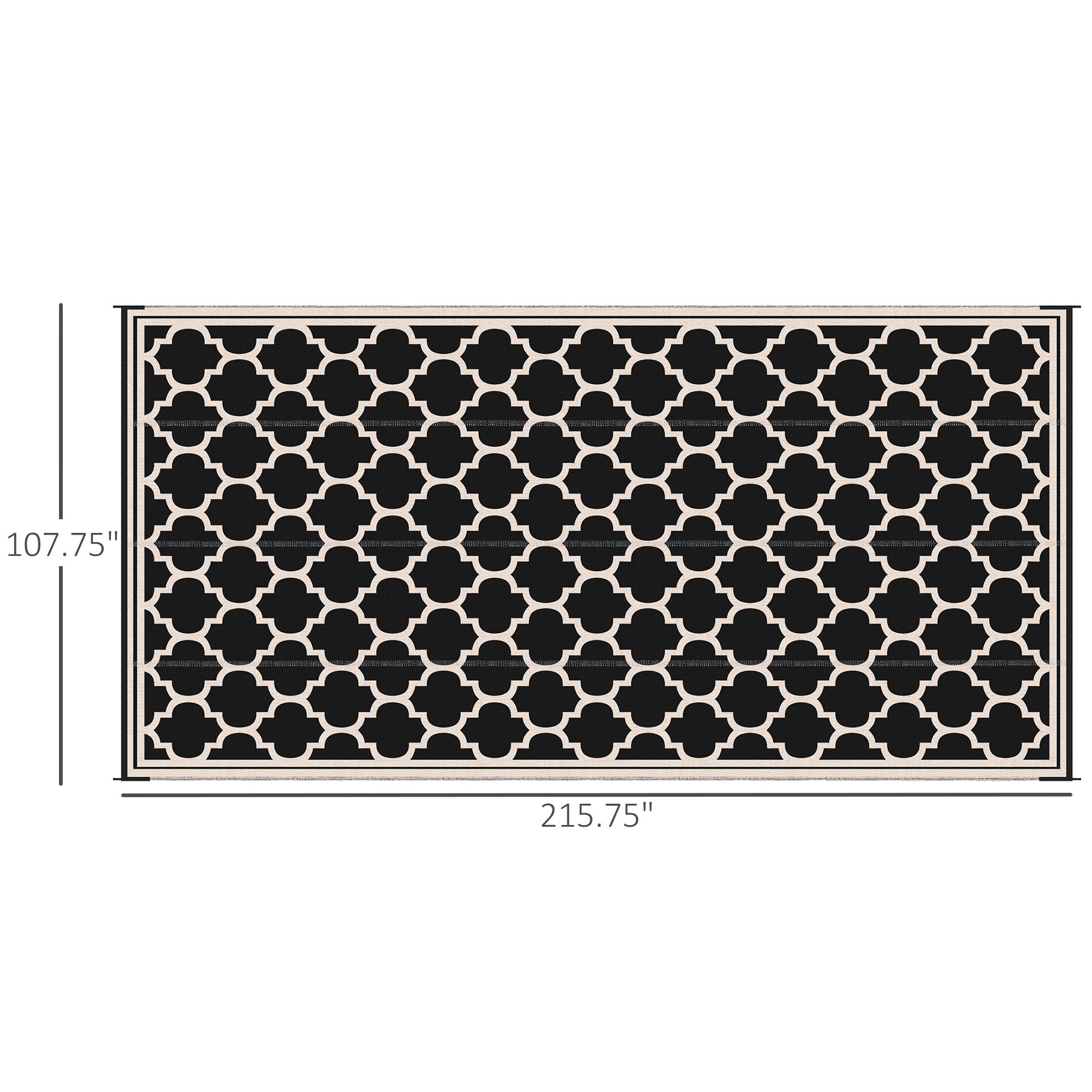 Reversible Outdoor Rug, 9' x 18' Waterproof Plastic Straw Floor Mat, Portable RV Camping Carpet, Large Floor Mat for Deck, Backyard, Picnic, Beach, Black & Beige