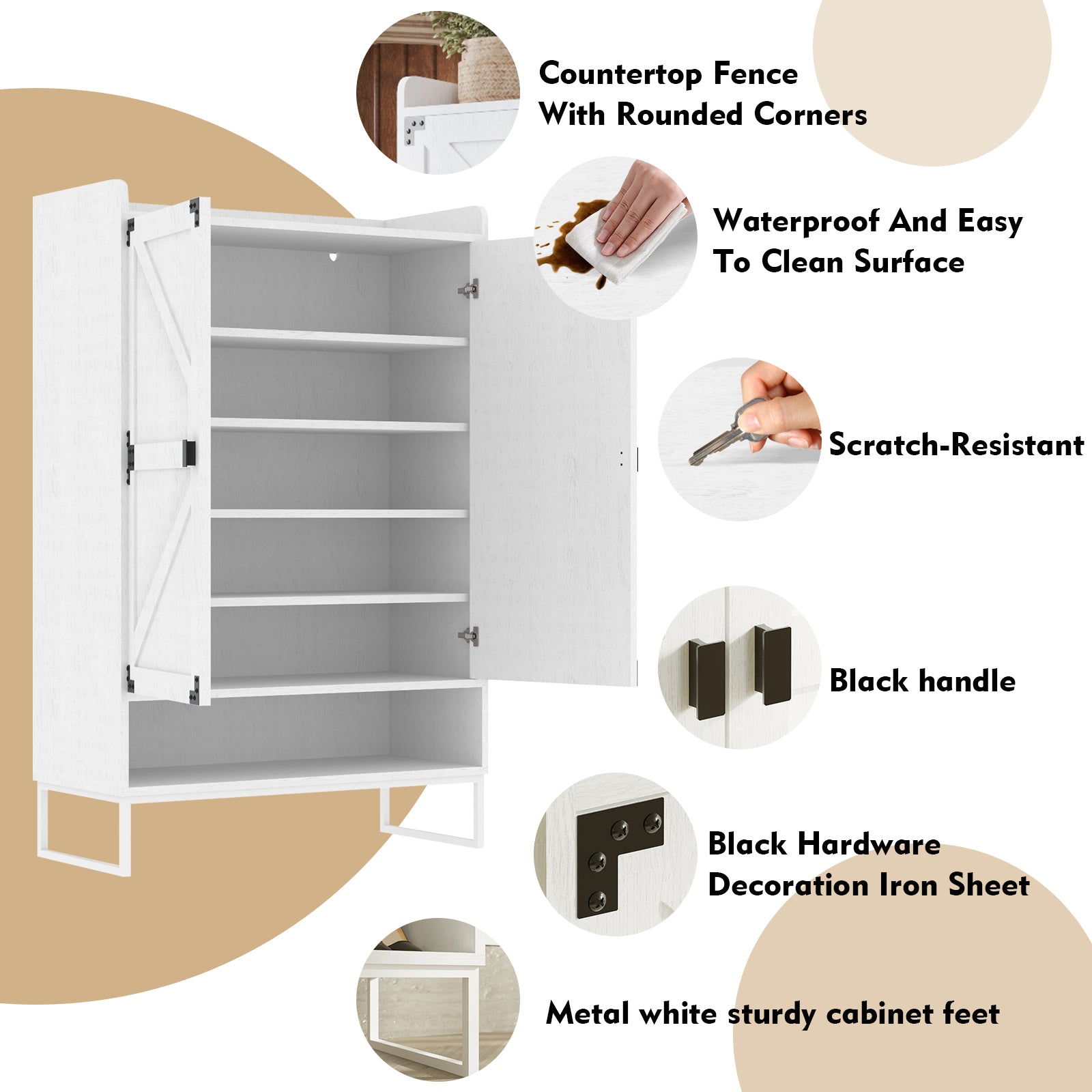 Shoe Cabinet With Doors, 6-Tier Shoe Storage Cabinet With Adjustable Shelves, Wooden Shoes Rack Shoe Storage Organizer For Entryway, Hallway, Closet, Living Room