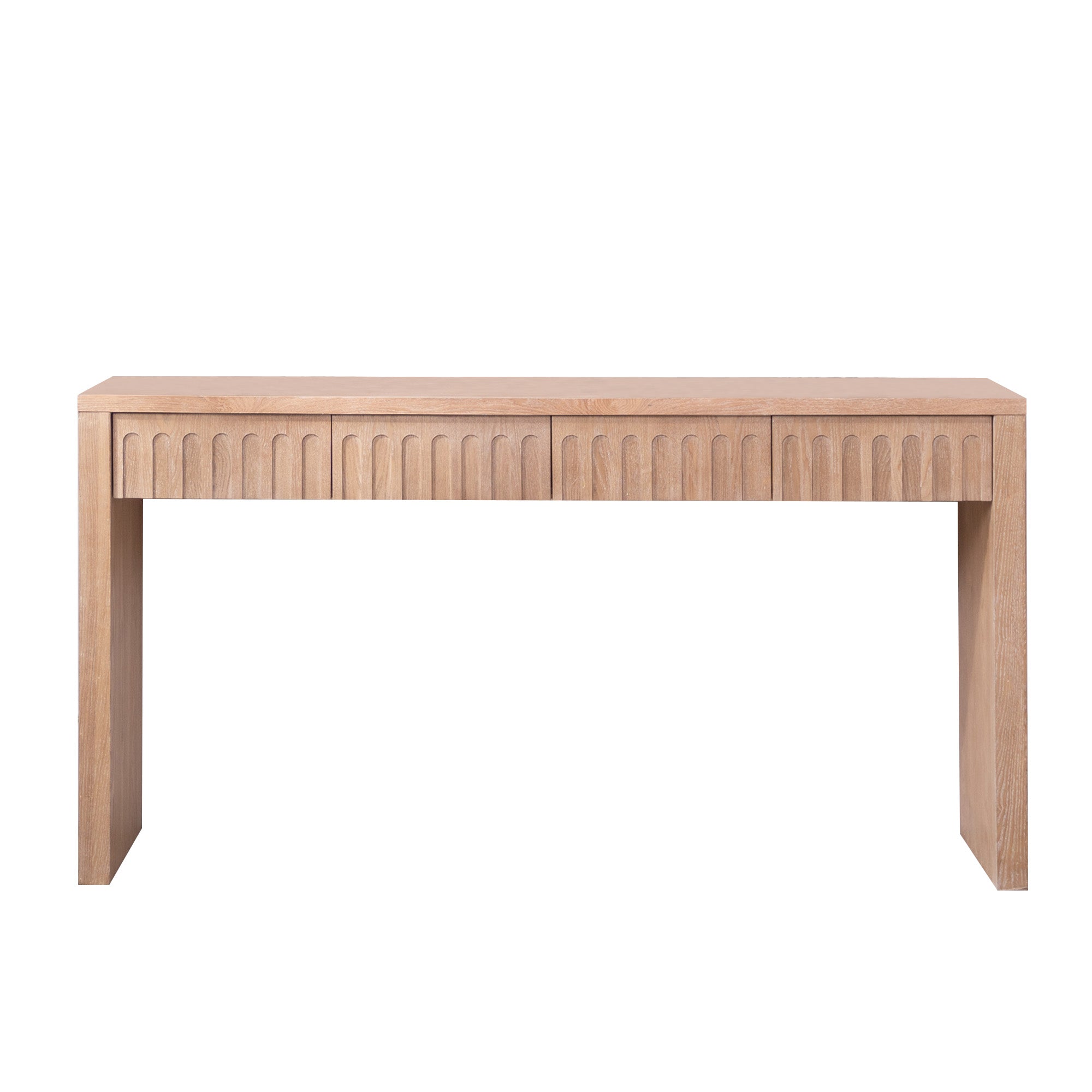 Modern Console Table With 4 Drawers  59.2  Entryway Table In Natural Wood Finish