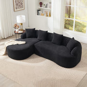 Compression L-Shape Sectional Sofa With Curved Chaise Black Modular Chenille Boneless N Couch 30D High-Density Foam Minimalist Modular Couches Sleeper For Living Room Bedroom Apartment Lounge.