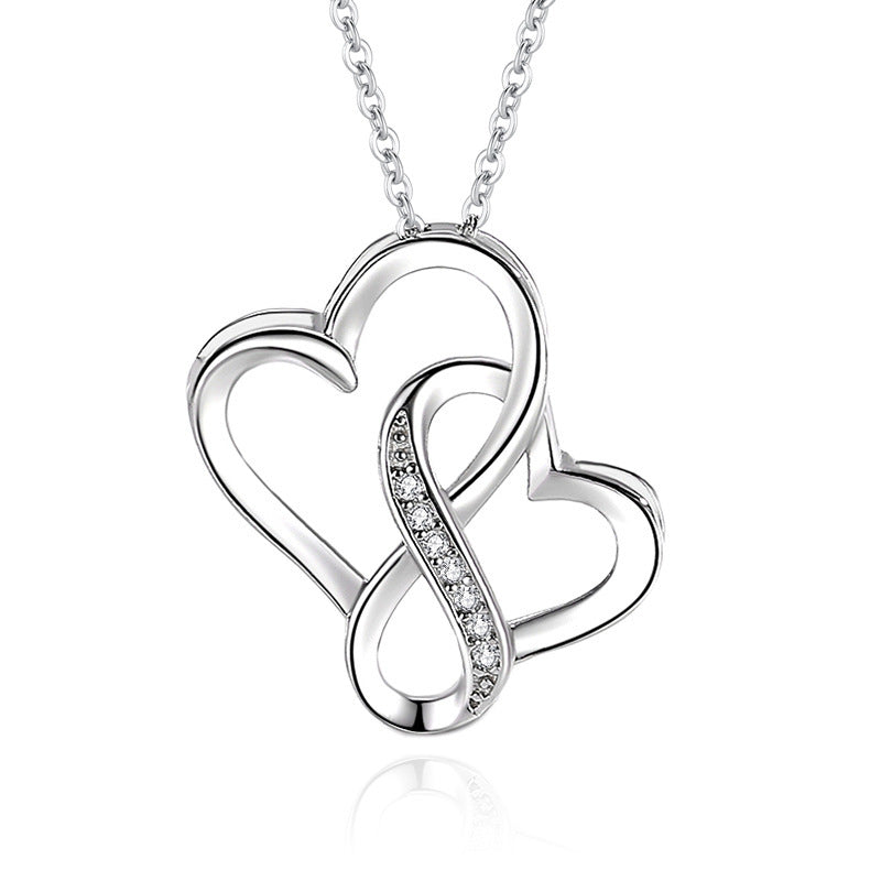 S925 Sterling Silver Lettering Double Heart Necklace