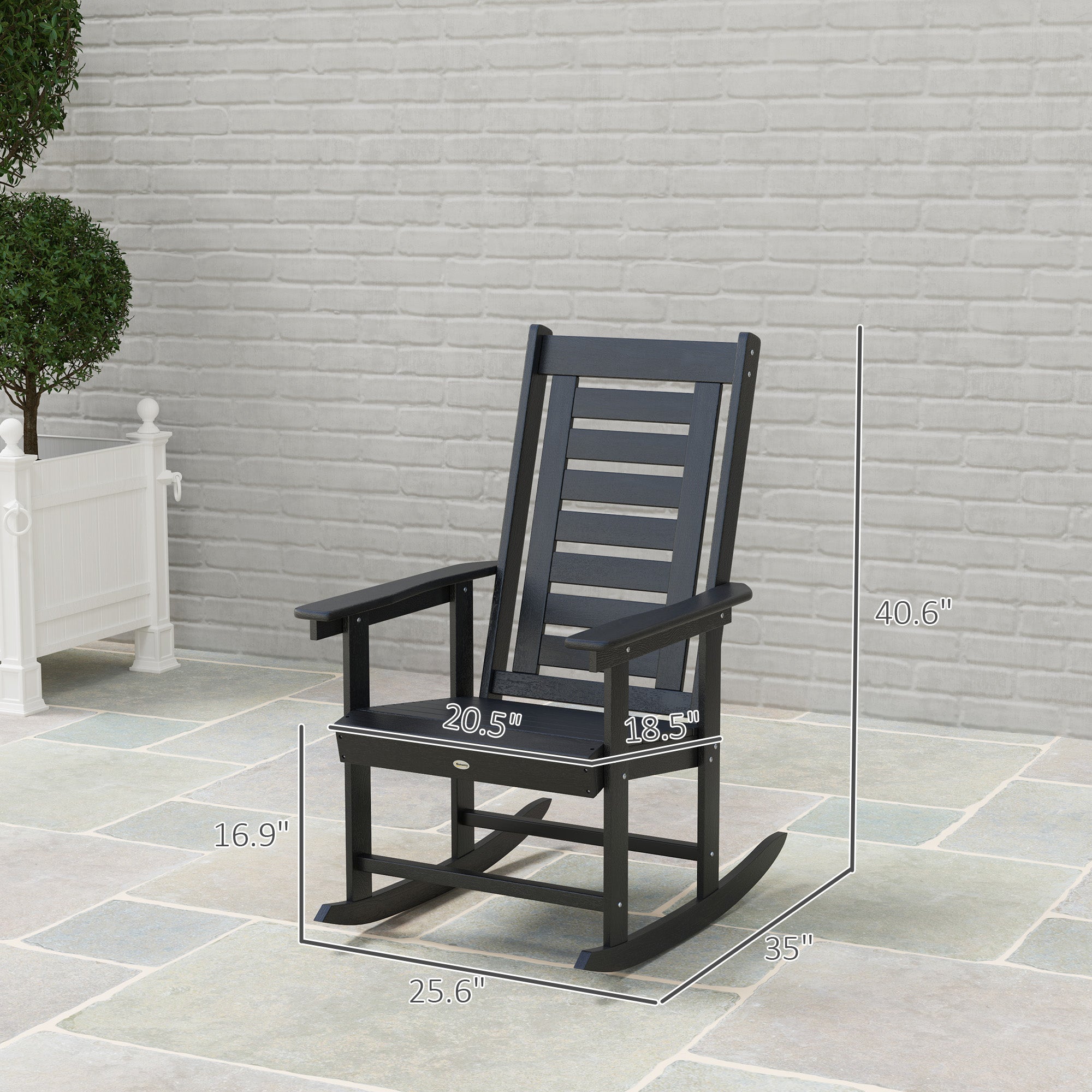 2 Pieces Outdoor Rocking Chairs, HDPE Patio Rockers With 28" High Back, Wide Armrests For Porch Backyard, Black