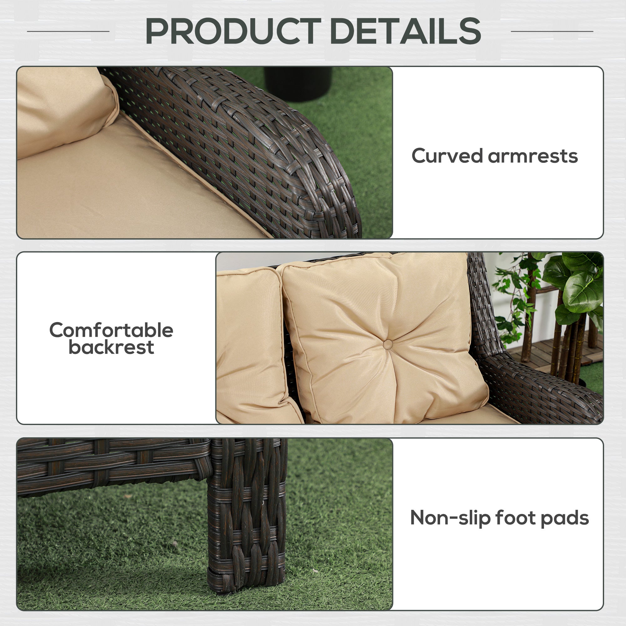 3-Seater Outdoor Sofa w/ 4" Thick Cushions, Outdoor Couch, Beige