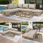 Modular Rope-Woven Outdoor Sofa Set With Tempered Glass Coffee Table, 10cm Thick Cushions, For Patio & Poolside