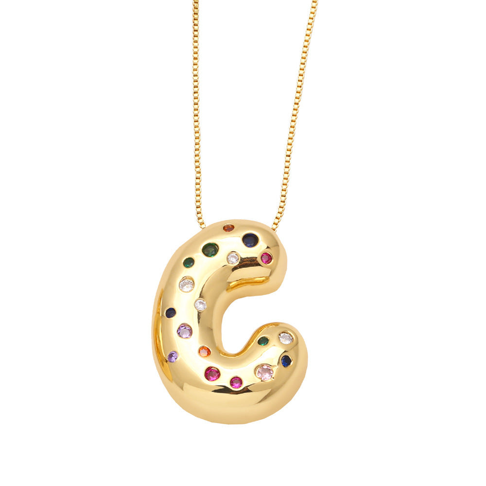 26 English Letter Necklace Gold-plated Inlaid Color