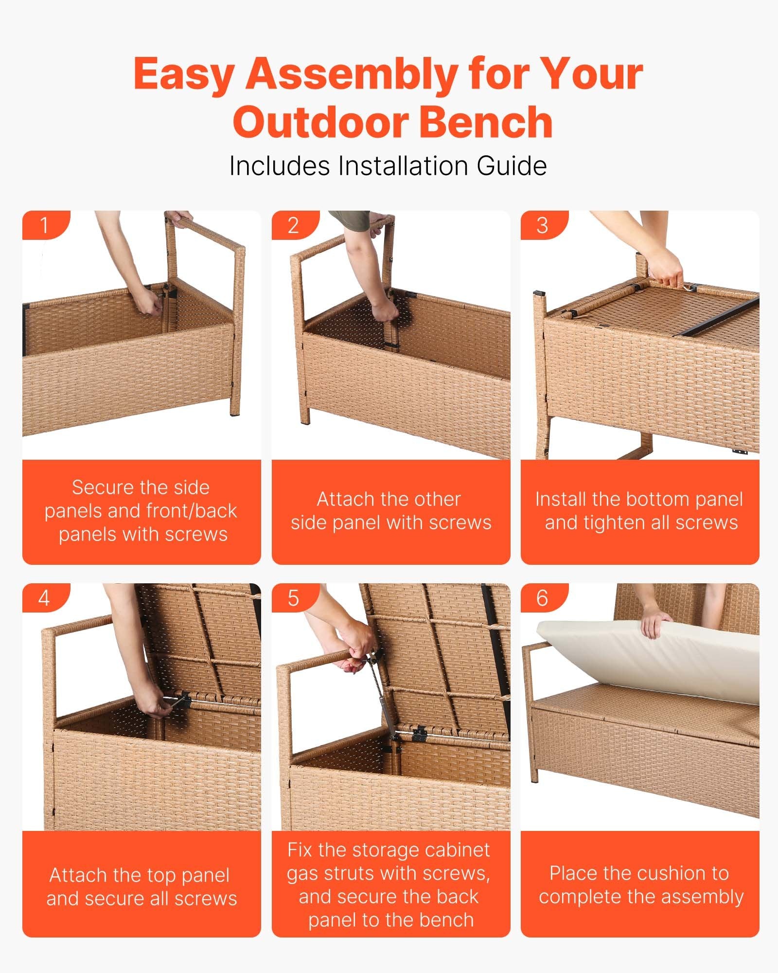 Outdoor Storage Bench PE Rattan 70Gal Deck Box Waterproof Outdoor Seat & Storage