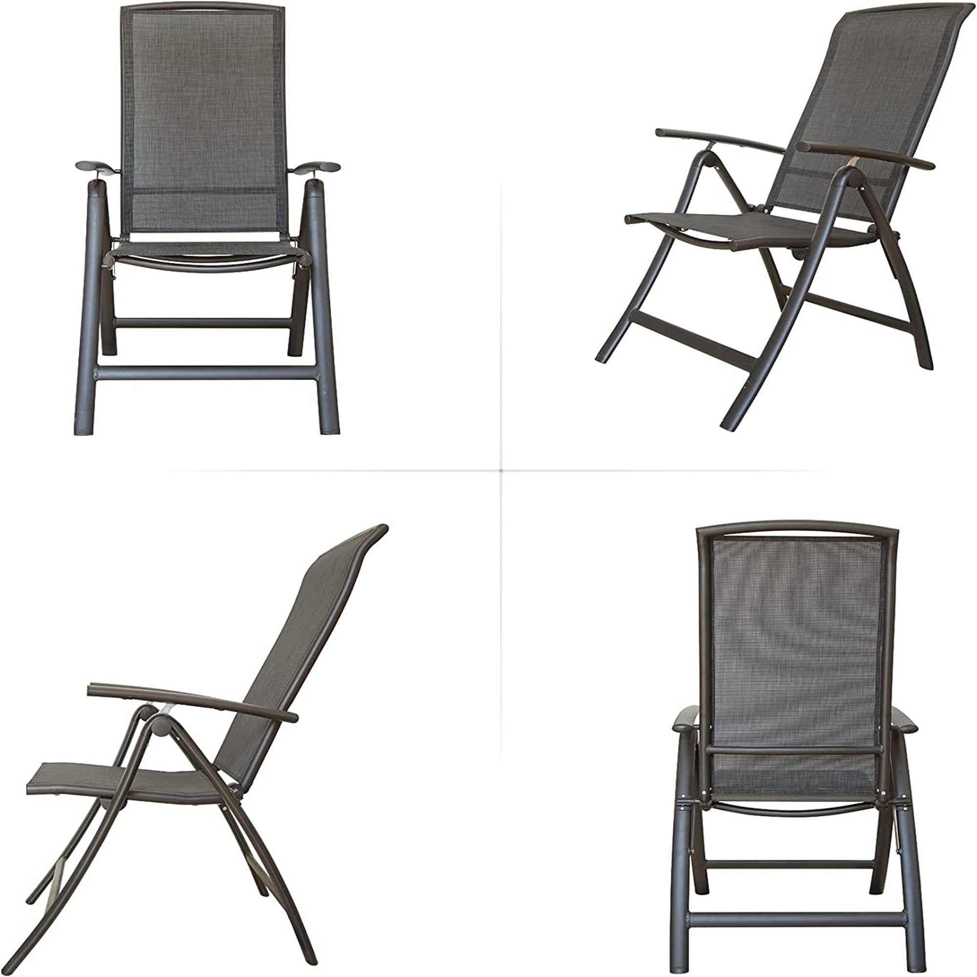 Folding Patio Chairs Set Of 2, Aluminium Frame Reclining Sling Lawn Chairs With Adjustable High Backrest, Patio Dining Chairs For Outdoor, Camping,Porch,Balcony Textilene Fabric,2 Chairs