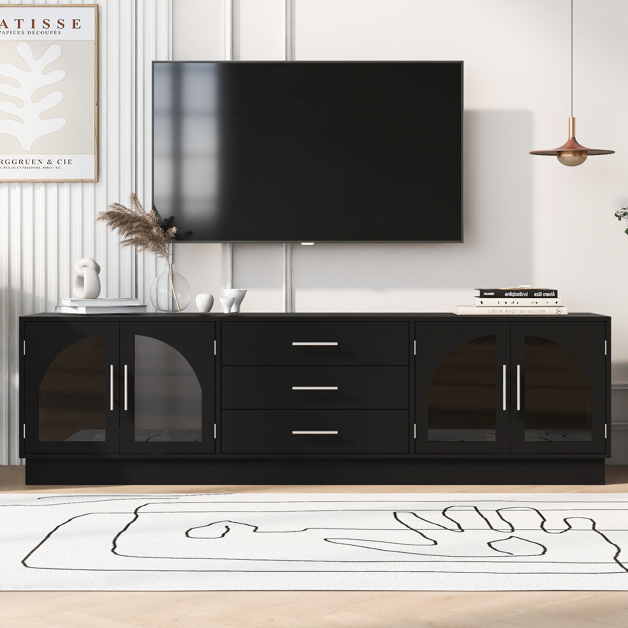 VIBE HAUS 68.9' Modern Minimalist TV Stand For TVs Up To 75 Inches, Entertainment Center Media Console Cabinet With Adjustable Shelves For Living Room