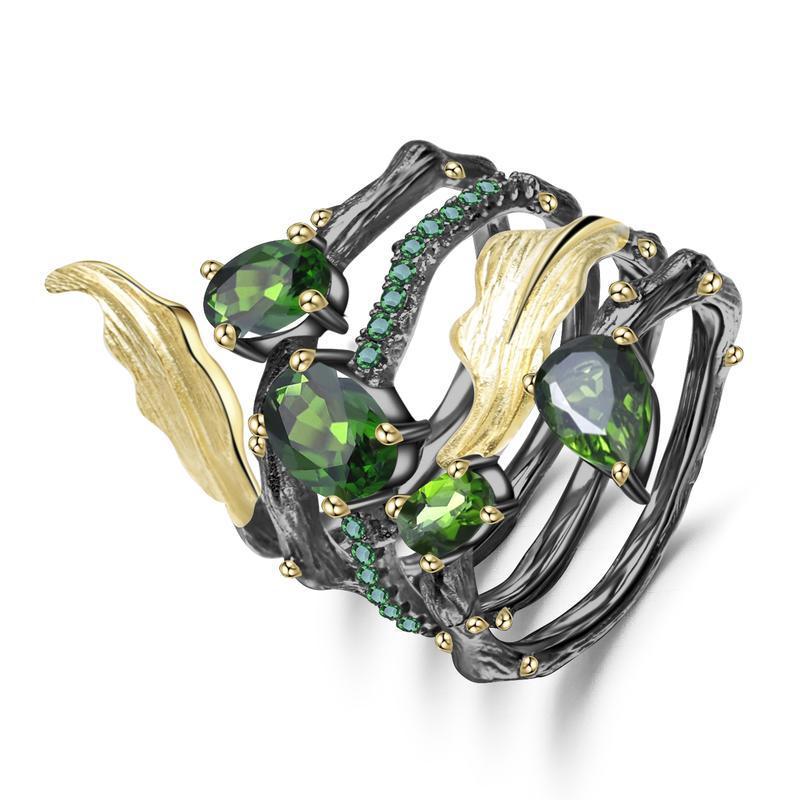 Colorful Gemstone Bracelet Ring 925 Sterling Silver Crystal Ring