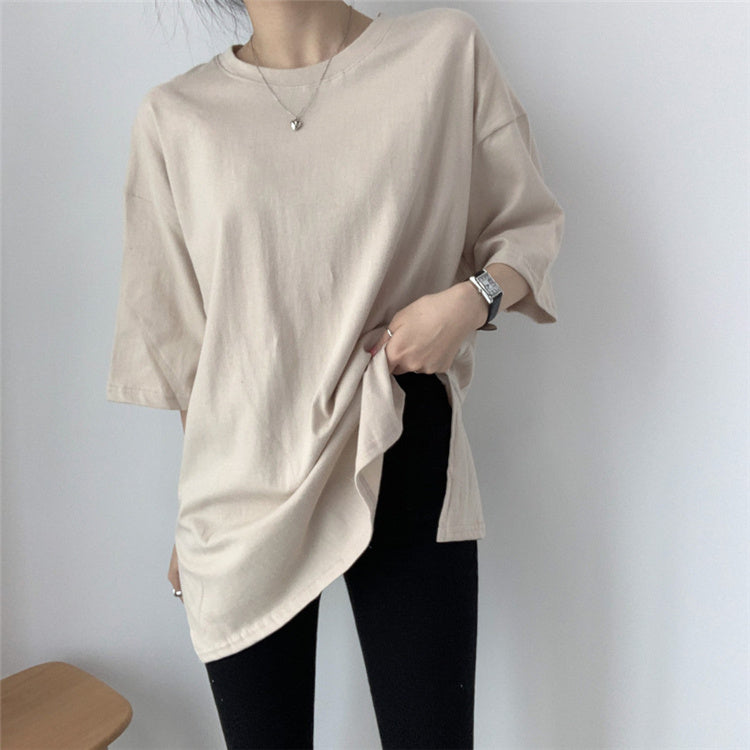 Round Neck Pullover Loose Bottoming Shirt T-shirt Women Pure Cotton