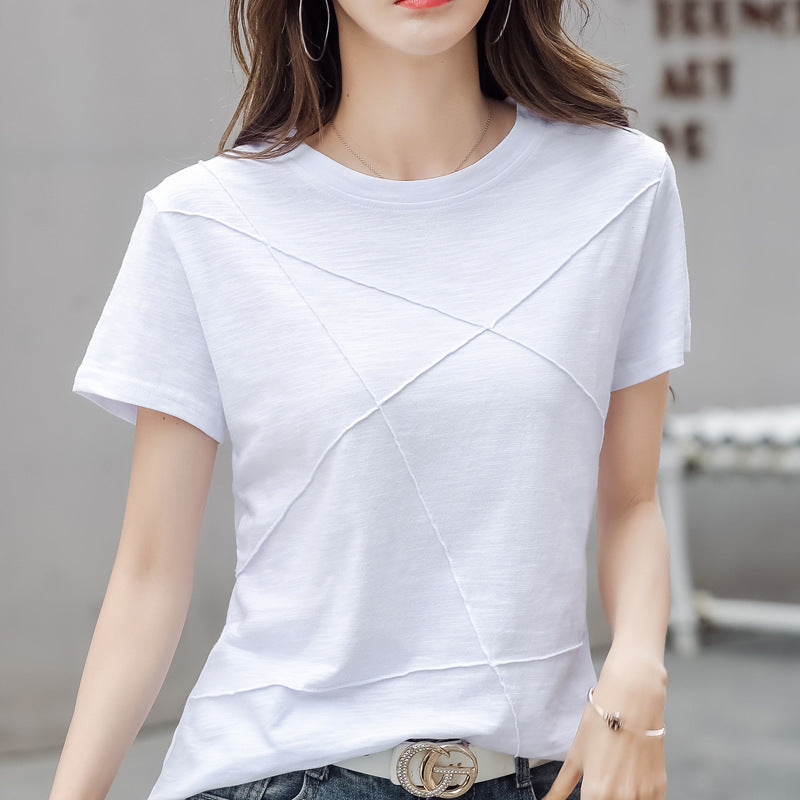 Loose Large Size Cotton Slub Cotton Short-sleeved T-shirt For Women