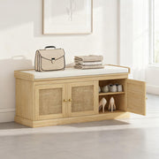 Shoe Storage Bench With Woven Rattan Doors, Shoe Bench