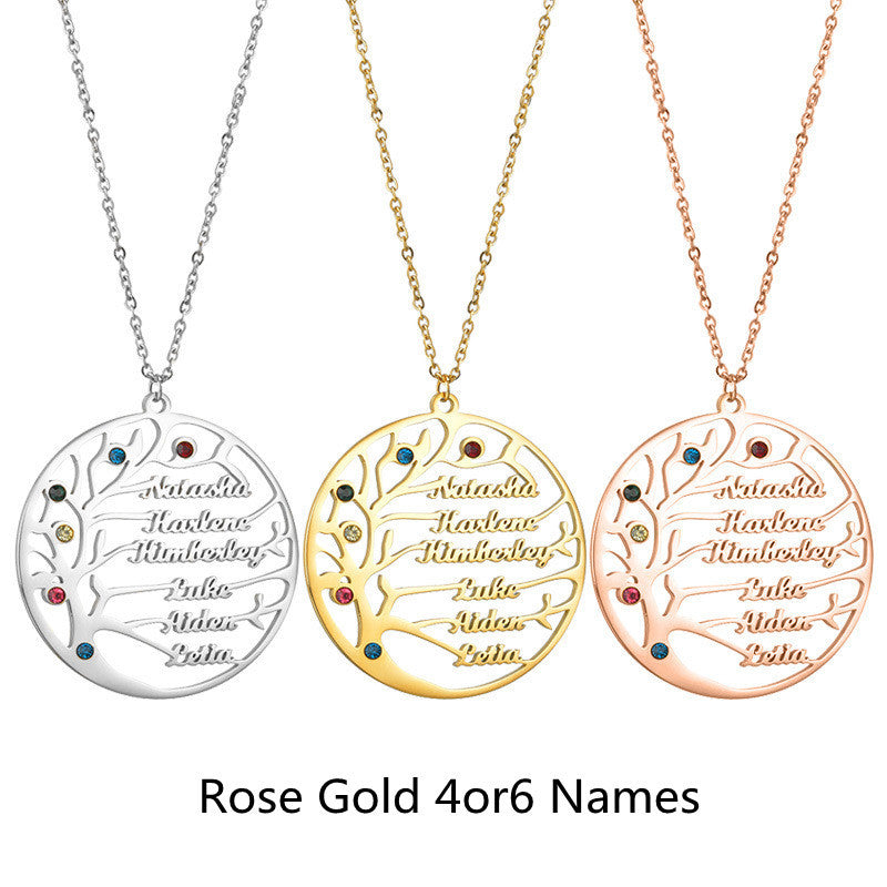 Personalized Stainless Steel Golden Tree of Life Custom Name Necklace