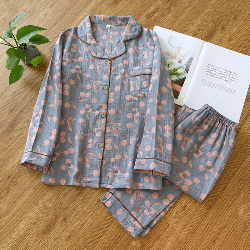 Retro Pajamas Yarn-dyed Cotton Leisure Home Wear Suit