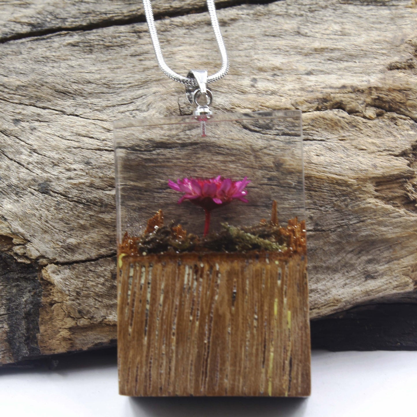 Handmade Real Dried Flower Wooden Pendant Necklace