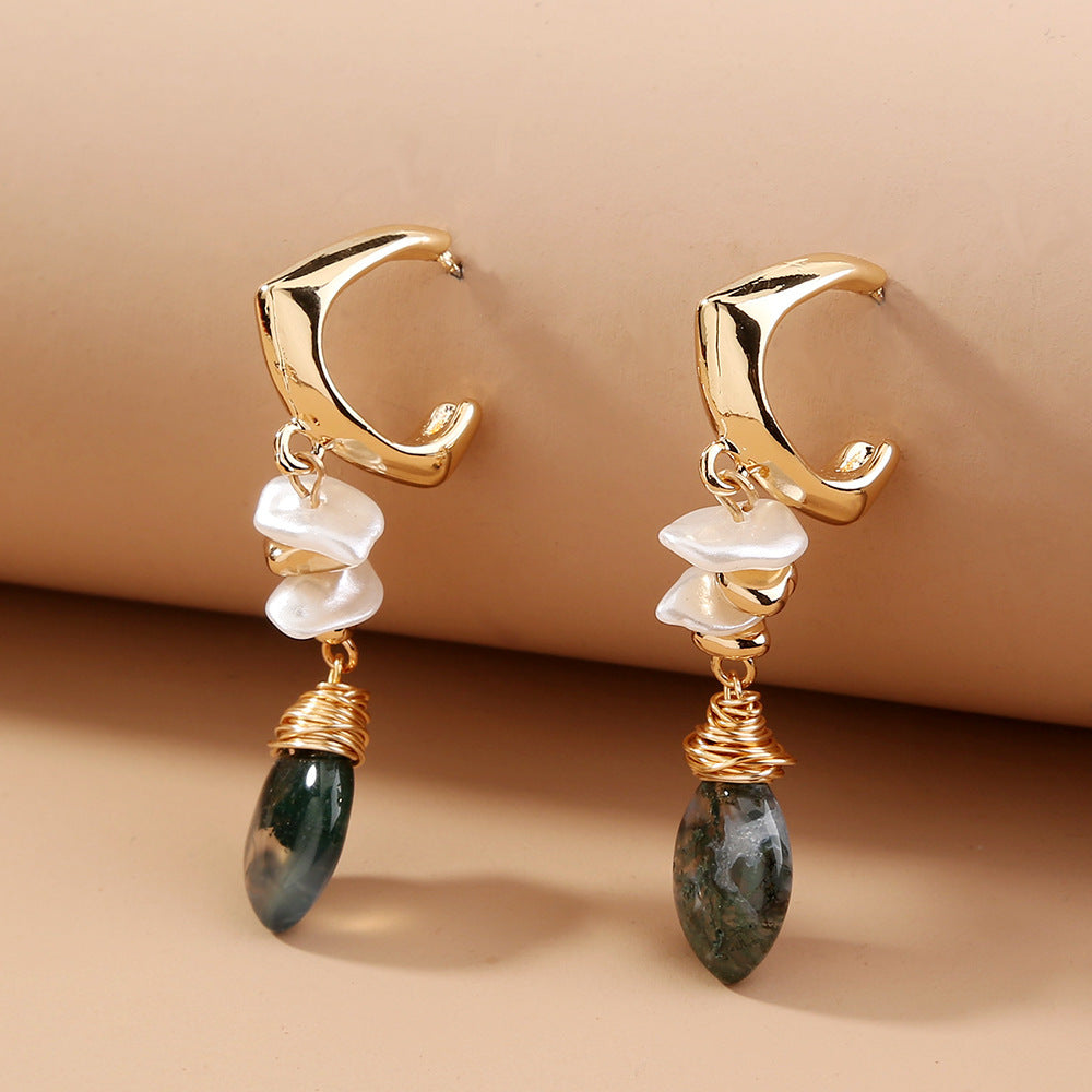 Long Wild Natural Agate Earrings