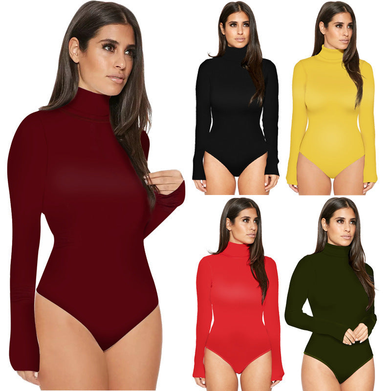 Women 12 color long sleeve high collar slim jumpsuit winter