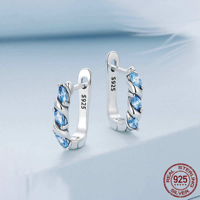 925 Silver Aquamarine Zircon Ear Buckles For Women