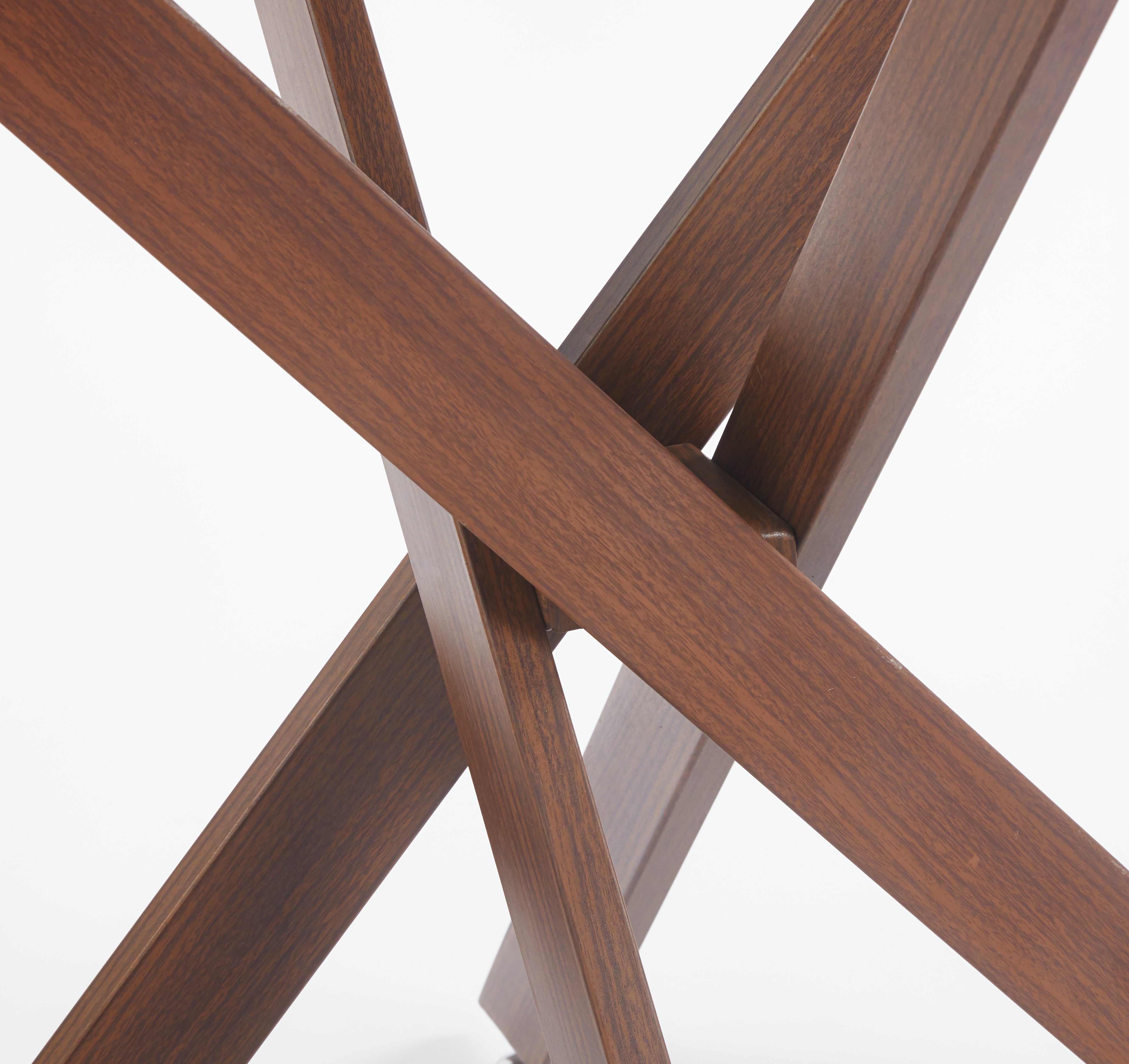 Dining Table With Cross Metal Leg And Tempered Glass,Modern Space Saving Kitchen Table For Living Room,walnut Color LegsSquare Table,90x90x75cm