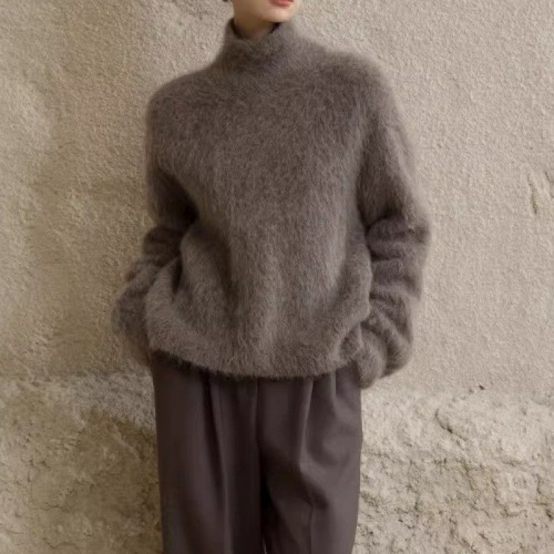 Gray Mohair Turtleneck Sweater