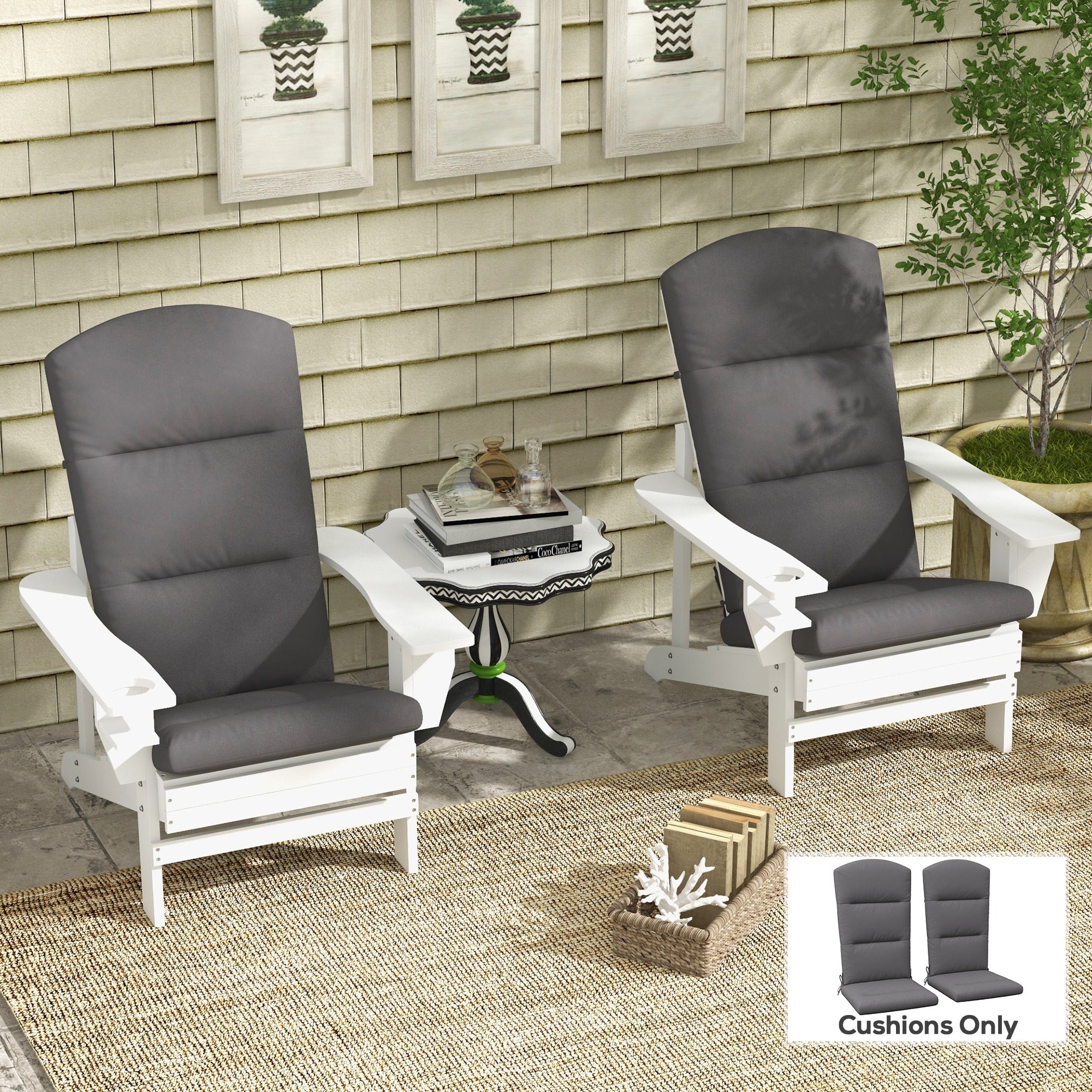Outdoor Chair Cushions For Adirondack Chair, Replacement Cushions With Ties, Seat & Back Cushion, Gray