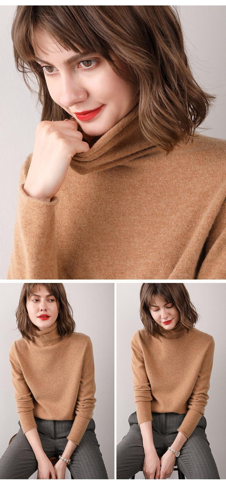 Turtleneck Western Style Inner Wear Thin Knitted Cashmere Sweater