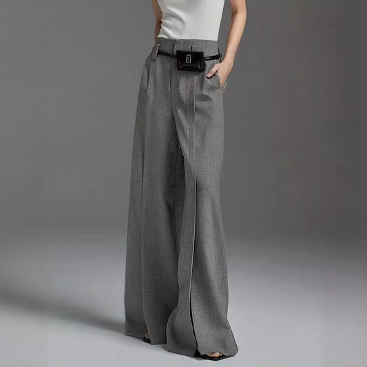 Fashion Casual Slit Solid Color Wide-leg Suit Pants